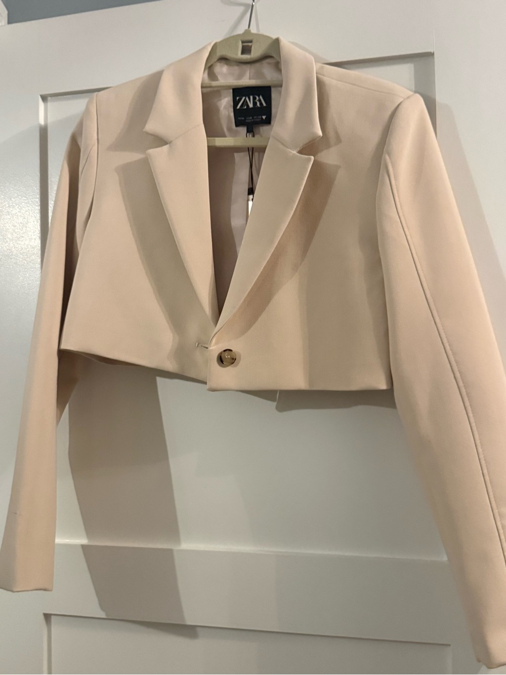 Zara Cropped Blazer in Soft Beige